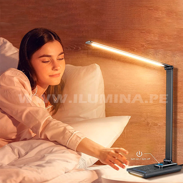 LÁMPARA DE ESCRITORIO HOTEL LUX BLACK LED DIMMABLE + CARGADOR INALÁMBRICO WIRELESS