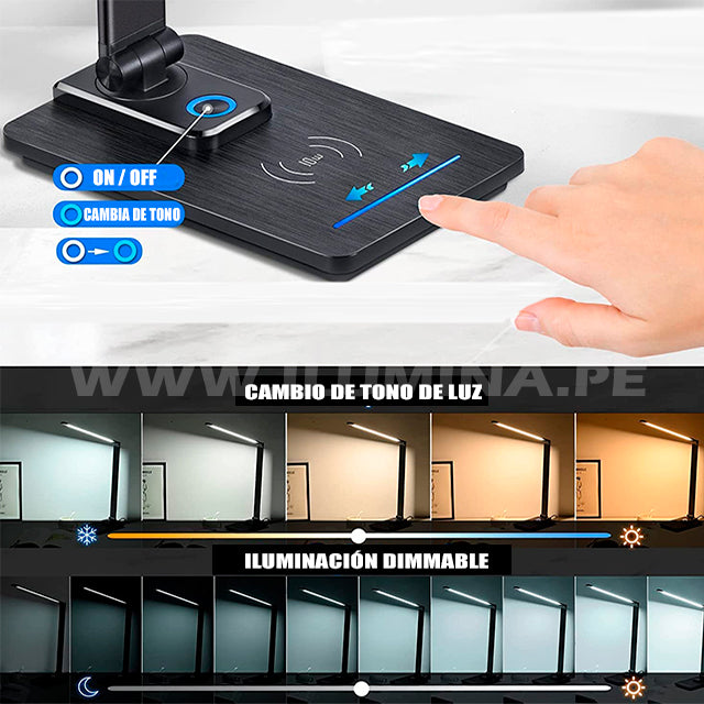 LÁMPARA DE ESCRITORIO HOTEL LUX BLACK LED DIMMABLE + CARGADOR INALÁMBRICO WIRELESS