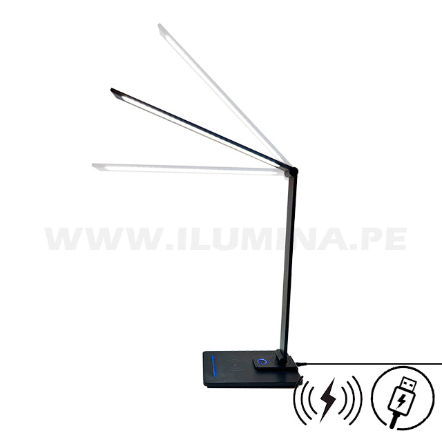 LÁMPARA DE ESCRITORIO HOTEL LUX BLACK LED DIMMABLE + CARGADOR INALÁMBRICO WIRELESS