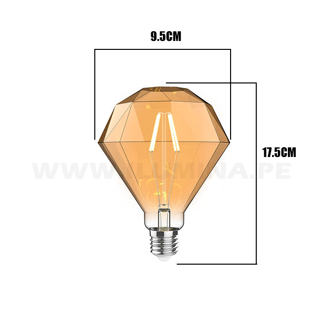 FOCO LED DECO DIAMANTE FILAMENTO ÁMBAR 1W 2700K LUZ CÁLIDA ILUMINA