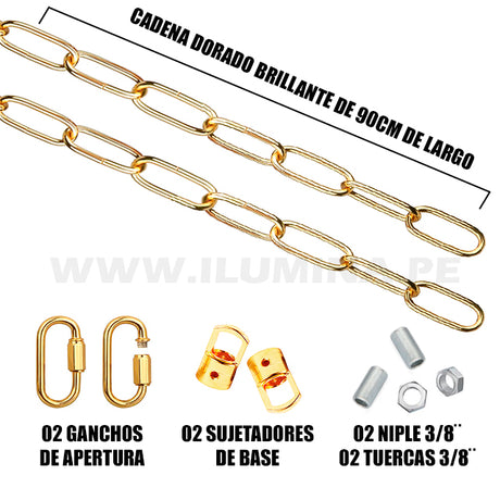 CADENA DORADO BRILLANTE PARA LÁMPARA + ACCESORIOS