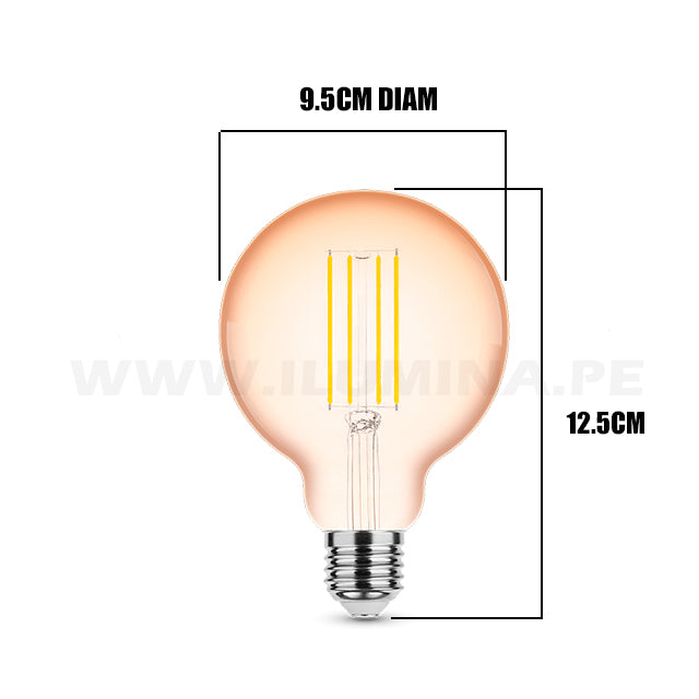 FOCO LED G95 FILAMENTO ÁMBAR 4W 2700K LUZ CÁLIDA ILUMINA