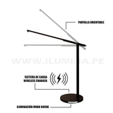 LÁMPARA DE ESCRITORIO LISBOA LUX BLACK LED DIMMABLE + CARGADOR INALÁMBRICO WIRELESS