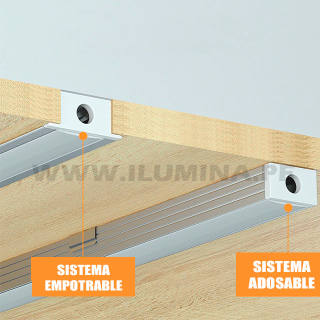 Perfil de Aluminio Empotrable para Techo con Clips para Tiras LED