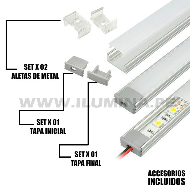 Perfil de Aluminio Empotrable para Techo con Clips para Tiras LED hasta 12  mm