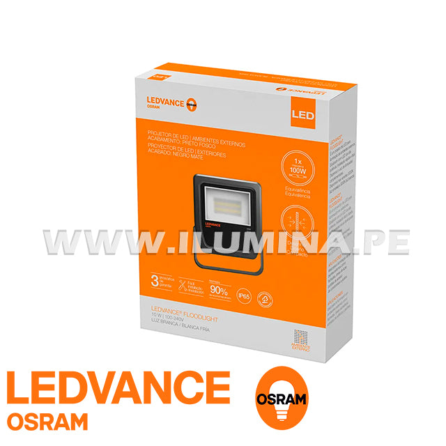 REFLECTOR LED 10W OSRAM LEDVANCE NEGRO LUZ CÁLIDA