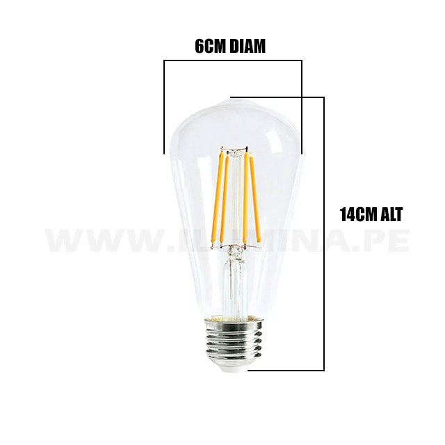 FOCO LED TUBULAR ST64 FILAMENTO TRANSP 4W 2700K LUZ CÁLIDA ILUMINA