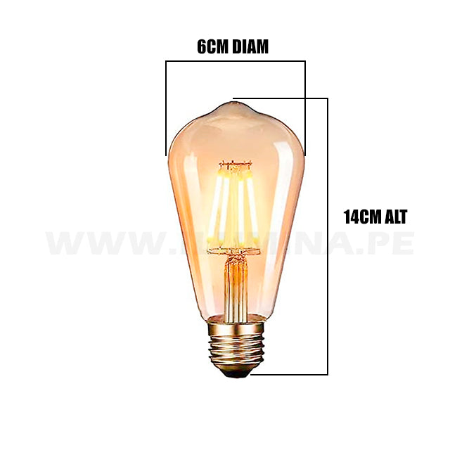 FOCO LED TUBULAR ST64 FILAMENTO ÁMBAR 4W 2700K LUZ CÁLIDA ILUMINA