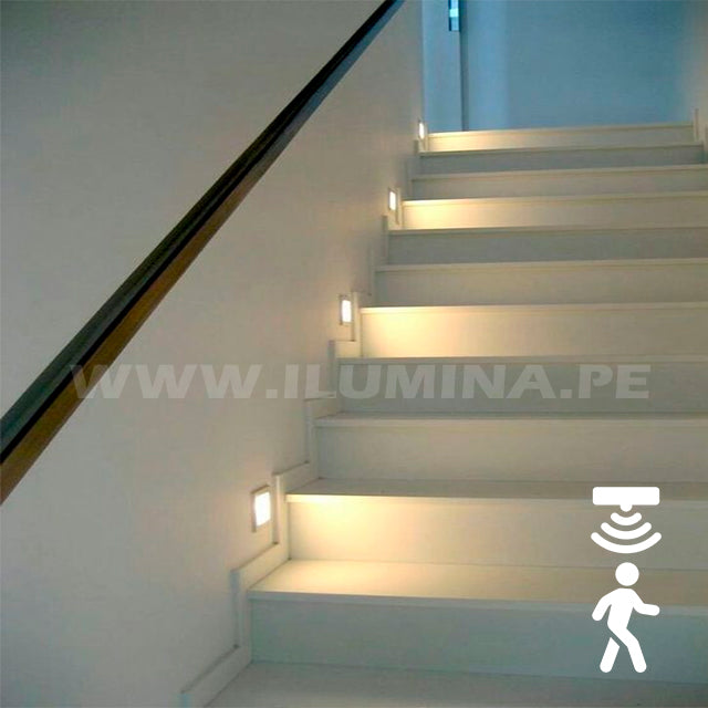 SPOT LUZ GUÍA DE PASO DE ESCALERA LED 3W SIMETRICA NEGRO CON SENSOR DE MOVIMIENTO