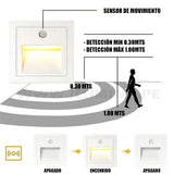 SPOT LUZ GUÍA DE PASO DE ESCALERA LED 3W ASIMETRICA BLANCO CON SENSOR DE MOVIMIENTO LUZ CÁLIDA