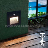 SPOT LUZ GUÍA DE PASO DE ESCALERA LED 3W ASIMETRICA NEGRO CON SENSOR DE MOVIMIENTO