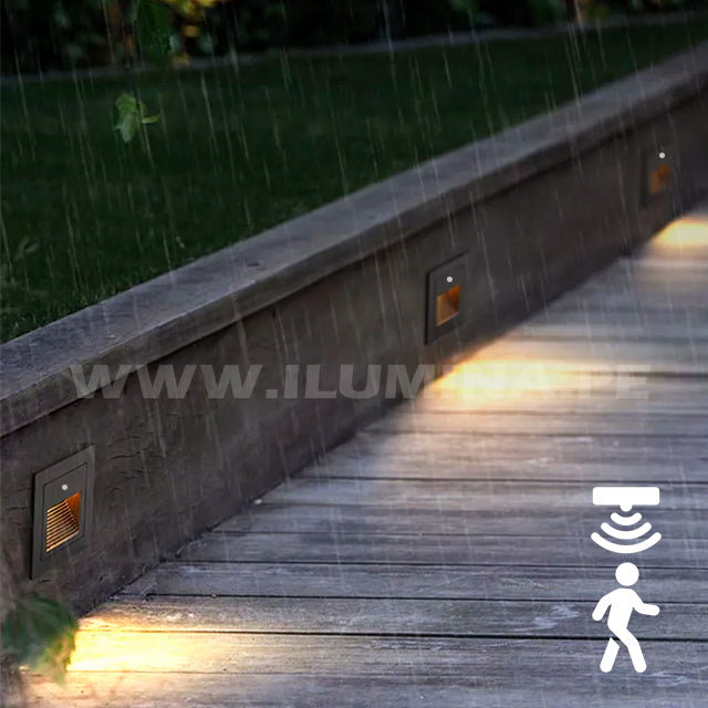 SPOT LUZ GUÍA DE PASO DE ESCALERA LED 3W ASIMETRICA BLANCO CON SENSOR DE MOVIMIENTO LUZ CÁLIDA