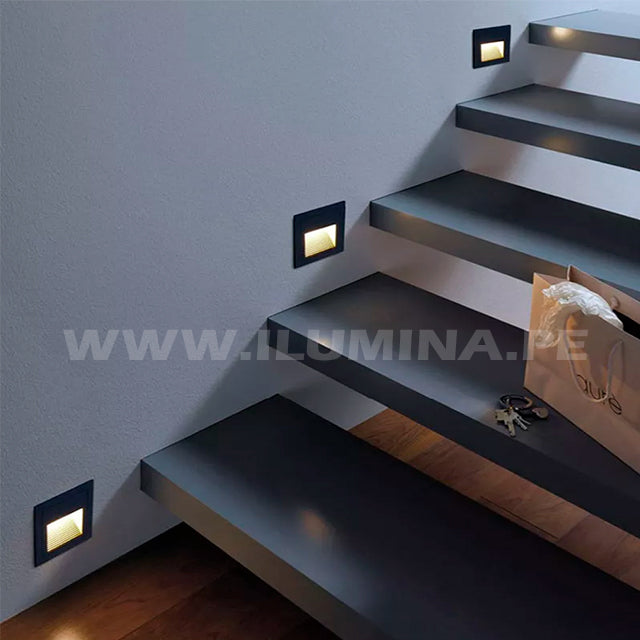 SPOT LUZ GUÍA DE PASO DE ESCALERA LED 3W SIMETRICA BLANCO CON SENSOR DE MOVIMIENTO LUZ CÁLIDA