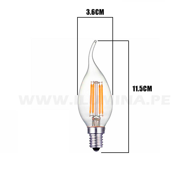 FOCO VELA E14 FILAMENTO 4W TRANSP CON COLA 2700K LUZ CÁLIDA ILUMINA