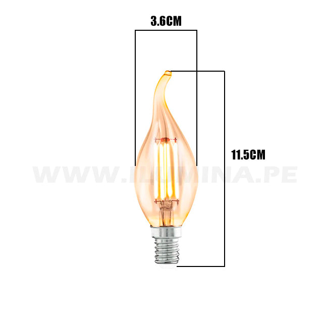 FOCO VELA E14 FILAMENTO 4W ÁMBAR CON COLA 2700K LUZ CÁLIDA ILUMINA