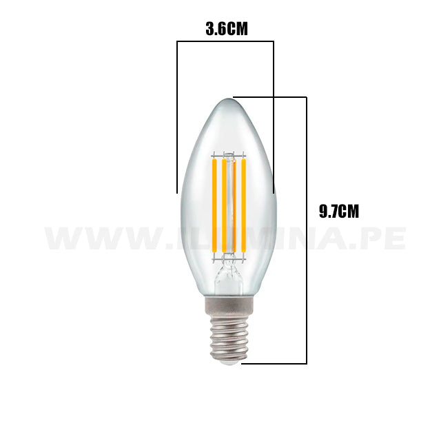 FOCO VELA E14 FILAMENTO 4W TRANSP SIN COLA 2700K LUZ CÁLIDA ILUMINA