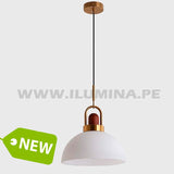 LAMPARAS COLGANTES DE CAMPANA DE ALUMINIO BLANCO CON MADERA CON PIEZA DORADA SATINADA EXCLUSIVA. LAMPARA DECORATIVA COLGANTE EXCLUSIVA DECORATIVA PARA TECHO PARA RESTAURANTES, PARA NEGOCIOS, PARA PROYECTOS HOTELEROS, PARA HOTELES, PARA TERRAZAS, LAMPARAS DECORATIVAS DE ALUMINIO DE UNA LUZ PARA TECHO. LAMPARAS DECORATIVAS EXCLUSIVAS DE DISEÑADOR COLOR BLANCO COLOR DORADO COLOR MADERA. VENTA DE LUMINARIAS EN SURQUILLO EN SAN BORJA EN SURCO, EN LA MOLINA, EN SANTIAGO DE SURCO, EN MONTERRICO,.