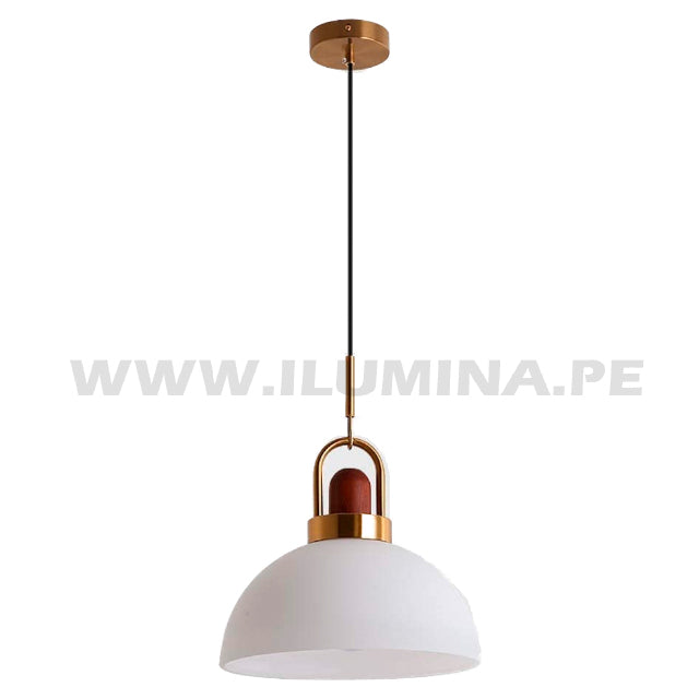 LAMPARAS COLGANTES DE CAMPANA DE ALUMINIO BLANCO CON MADERA CON PIEZA DORADA SATINADA EXCLUSIVA. LAMPARA DECORATIVA COLGANTE EXCLUSIVA DECORATIVA PARA TECHO PARA RESTAURANTES, PARA NEGOCIOS, PARA PROYECTOS HOTELEROS, PARA HOTELES, PARA TERRAZAS, LAMPARAS DECORATIVAS DE ALUMINIO DE UNA LUZ PARA TECHO. LAMPARAS DECORATIVAS EXCLUSIVAS DE DISEÑADOR COLOR BLANCO COLOR DORADO COLOR MADERA. VENTA DE LUMINARIAS EN SURQUILLO EN SAN BORJA EN SURCO, EN LA MOLINA, EN SANTIAGO DE SURCO, EN MONTERRICO,.