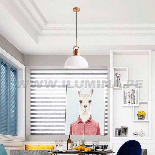 LAMPARAS COLGANTES DE CAMPANA DE ALUMINIO BLANCO CON MADERA CON PIEZA DORADA SATINADA EXCLUSIVA. LAMPARA DECORATIVA COLGANTE EXCLUSIVA DECORATIVA PARA TECHO PARA RESTAURANTES, PARA NEGOCIOS, PARA PROYECTOS HOTELEROS, PARA HOTELES, PARA TERRAZAS, LAMPARAS DECORATIVAS DE ALUMINIO DE UNA LUZ PARA TECHO. LAMPARAS DECORATIVAS EXCLUSIVAS DE DISEÑADOR COLOR BLANCO COLOR DORADO COLOR MADERA. VENTA DE LUMINARIAS EN SURQUILLO EN SAN BORJA EN SURCO, EN LA MOLINA, EN SANTIAGO DE SURCO, EN MONTERRICO,.