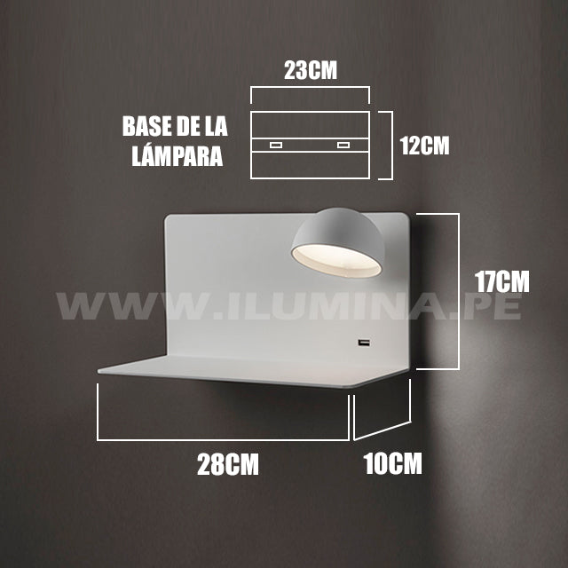 LÁMPARA DE PARED INTERIOR XIMENA LED + USB