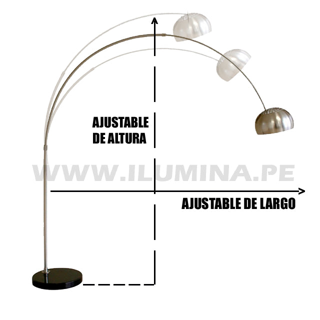 LÁMPARA DE PIE ARCO LUANA BLACK LED + MÁRMOL