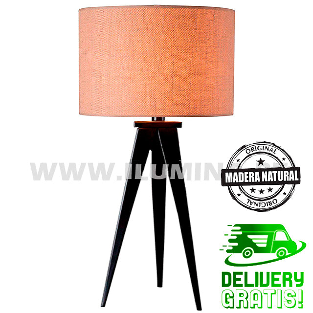 LÁMPARA DE MESA TRIPODE DE MADERA TIFFANY